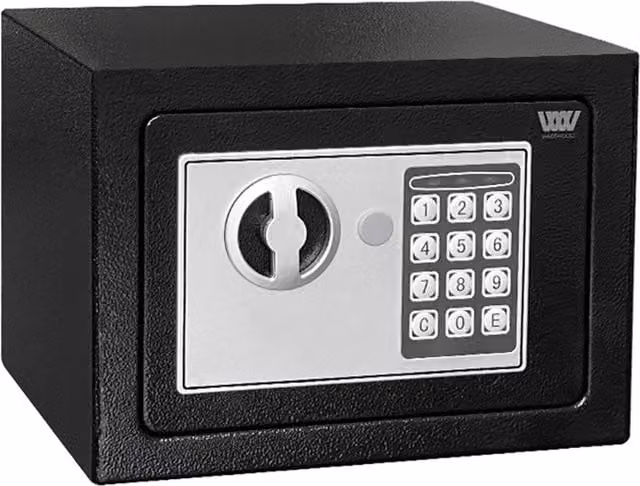 WestWood Small Steel Security Safe Box with Code and Key, Black