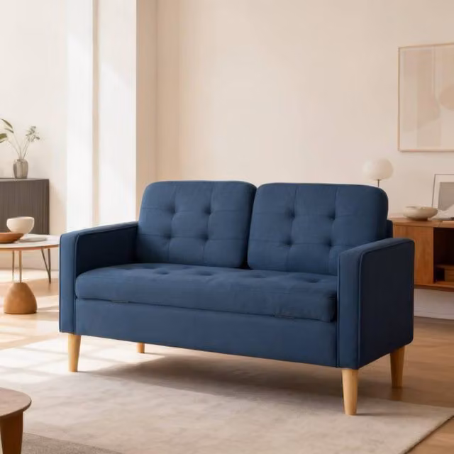 ERGOVEXA Modern Blue 2 Seater Loveseat Sofa with Solid Wood Frame and Fabric Upholstery