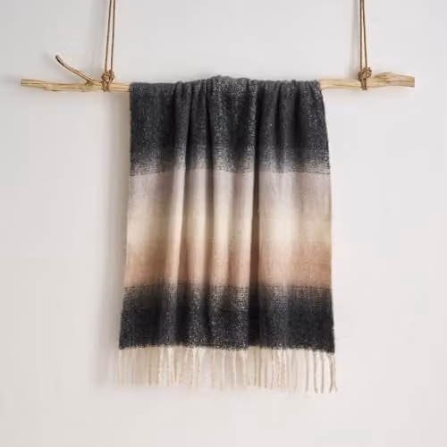 Allure Bath Fashions Ombre Faux Mohair Throw with Fringes, Grey and Green, W/D/H: 130 x 170 cm – 1