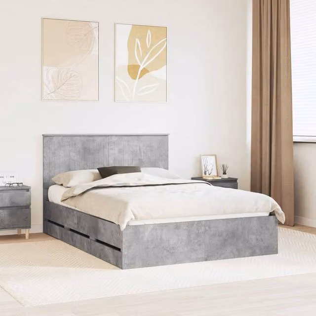 Berkfield Home Modern Bed Frame with Drawers in Concrete Grey, Engineered Wood, W/D/H: 140 x 200 cm