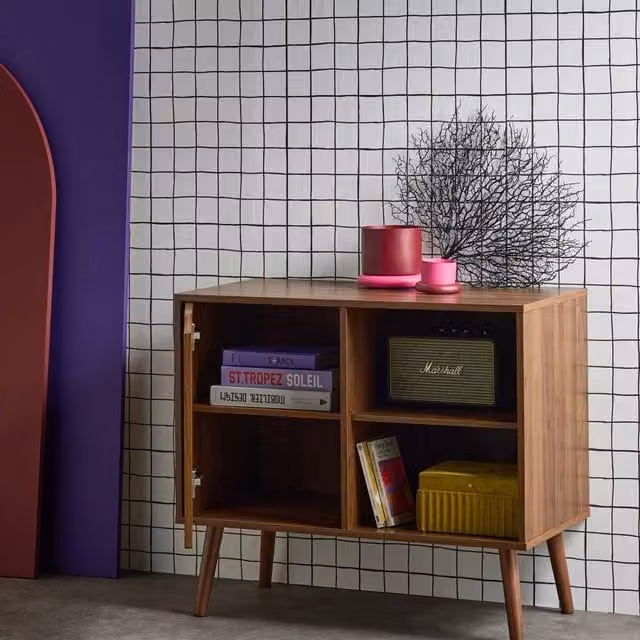 Sweekeet Walnut-effect Sideboard in Dark Brown with 2 Shelves, W/D/H: 80 x 39 x 69 cm