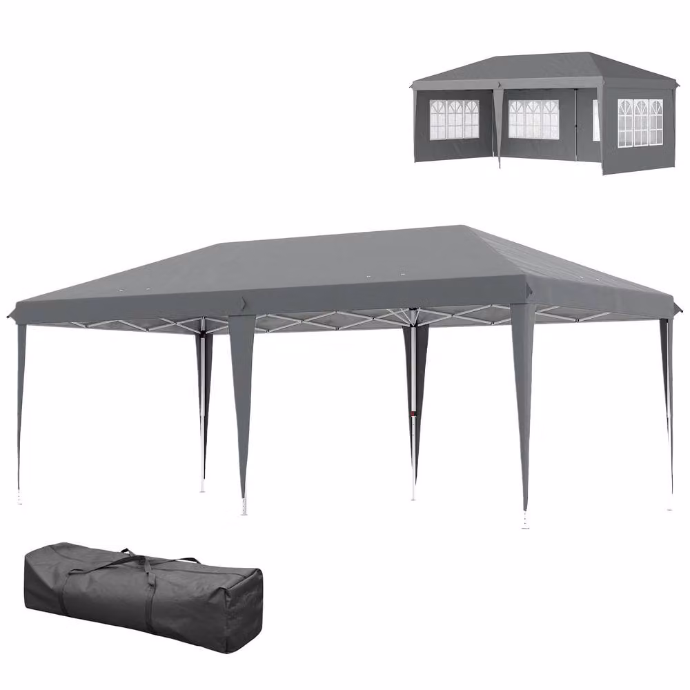 Outsunny Grey Pop Up Gazebo with Removable Walls and Steel Frame, W: 300 cm, D: 300 cm, H: 270 cm – 2