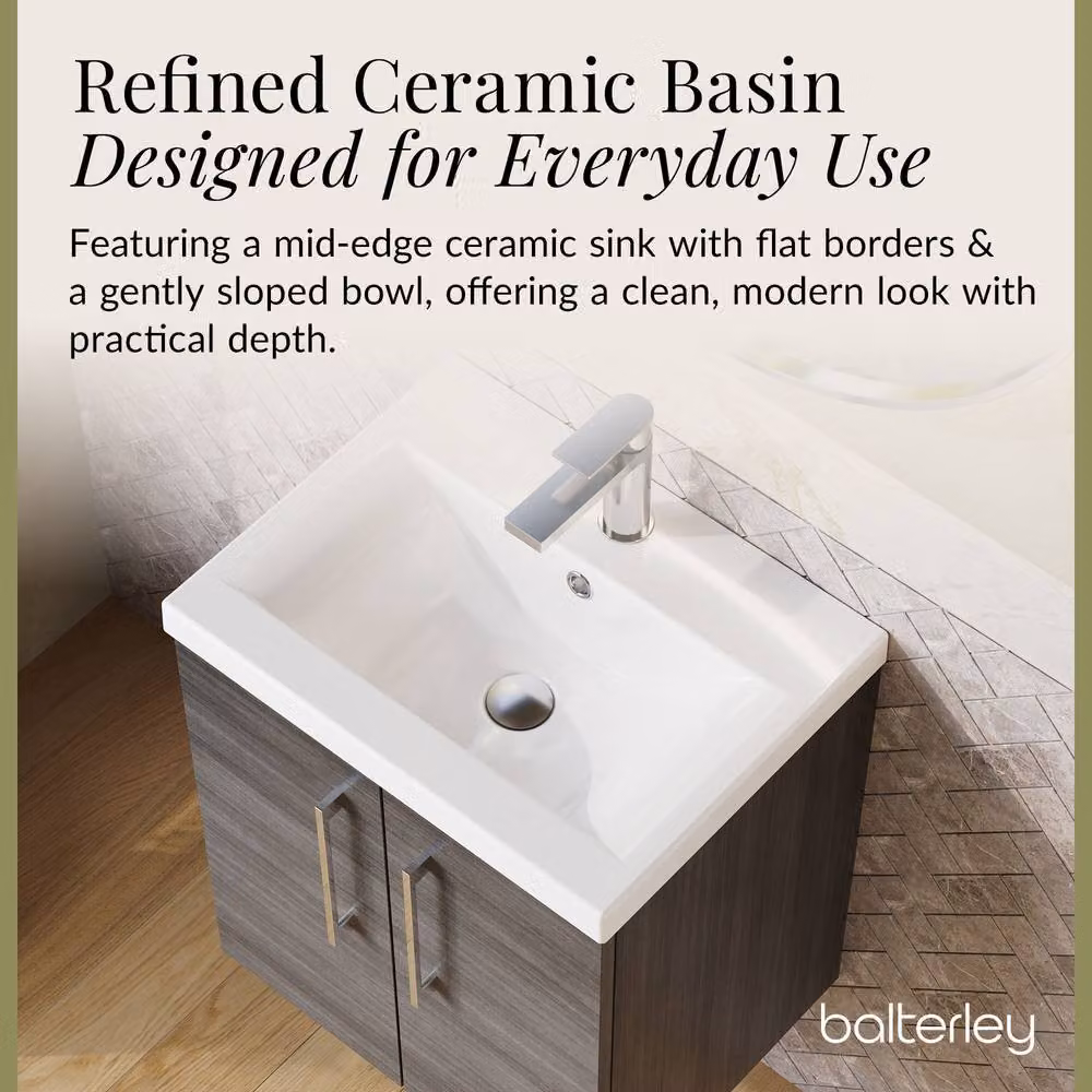 Balterley Contemporary Wall Hung Bathroom Vanity Unit with 2 Soft-Close Doors and Mid-Edge Ceramic Basin, Anthracite Woodgrain Grey, W: 50 cm, D: 57.9 cm, H: 50 cm – 5