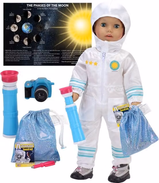 Teamson Kids Smithsonian Astronaut Dress Up Set with 18 inch Doll in White and Blue