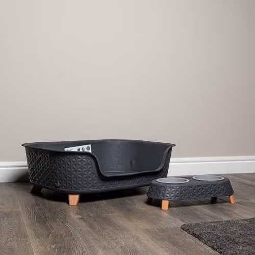 Samuel ALEXANDER Grey Plastic Raised Pet Basket with Legs and Double Pet Bowl Feeder Set W/D/H: 77 x 58 x 25 cm – 3