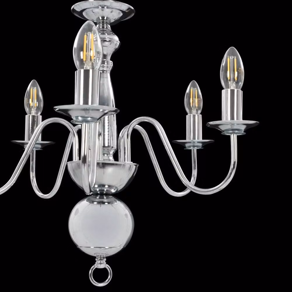 Berkfield Home Elegant Silver Chandelier with Glass Details and 5 x E14 Bulbs – 3