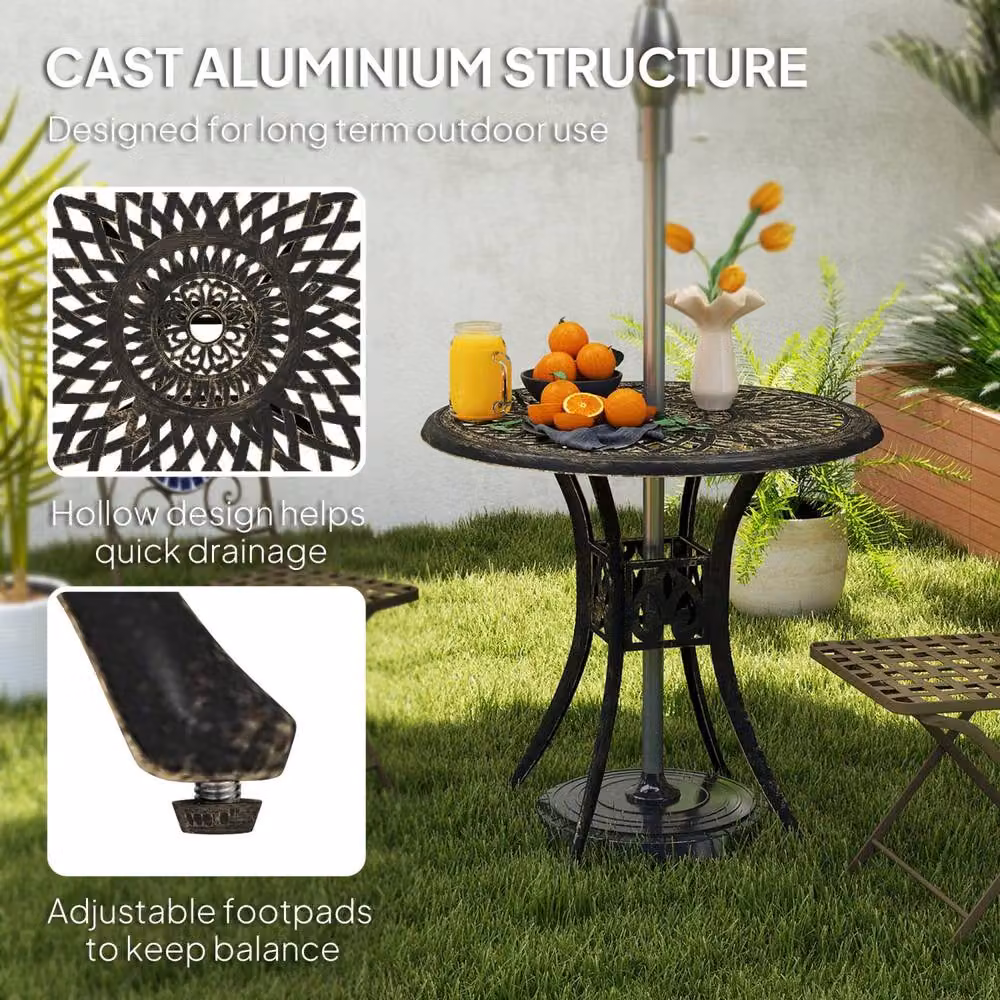 Wyld Haus Kenofa Round Cast Aluminium Garden Dining Table with Parasol Hole in Antique Bronze – 4
