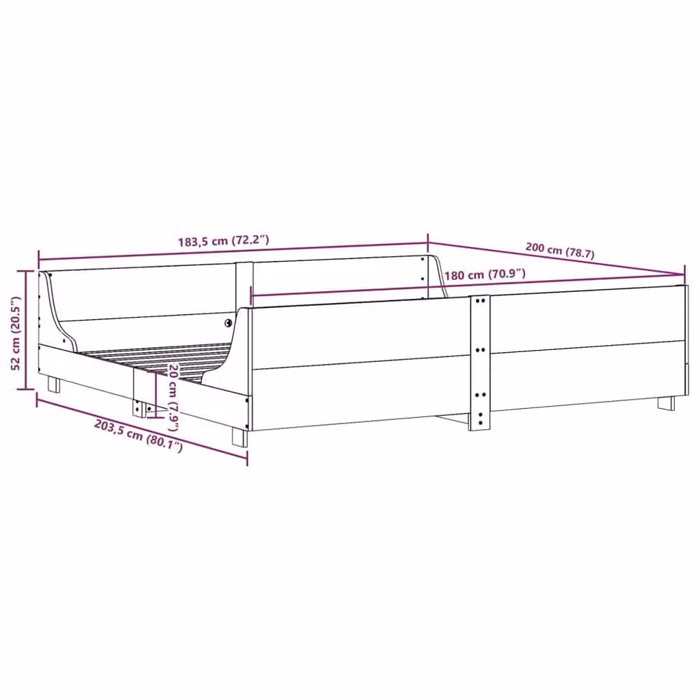 Berkfield Home Beautiful Super King Bed Frame in Natural Solid Pine, W/D/H: 180 x 200 cm – 2