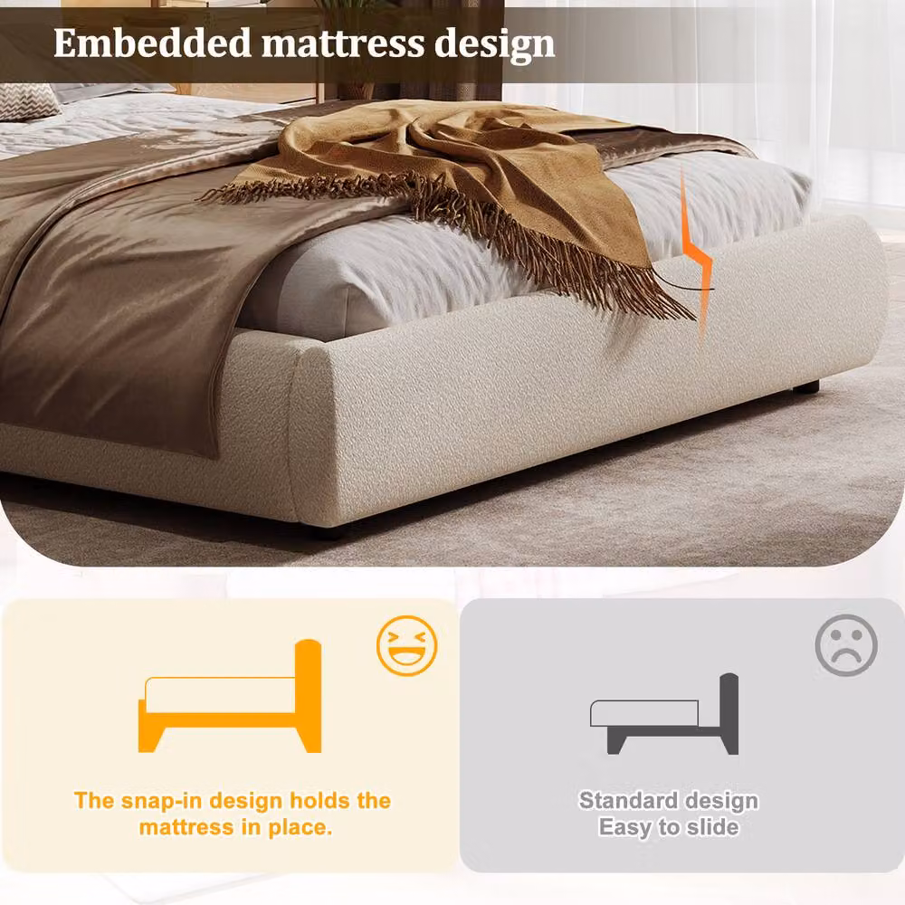 Merax King Size Boucle Cloud Ottoman Storage Bed in White, W/D/H: 150 x 200 x 29.5 cm – 4