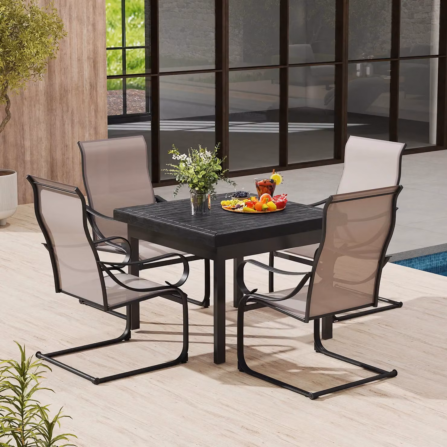 Costway Set of 2 Grey C-Spring Patio Dining Chairs with High-Back Metal Sling Design – 5