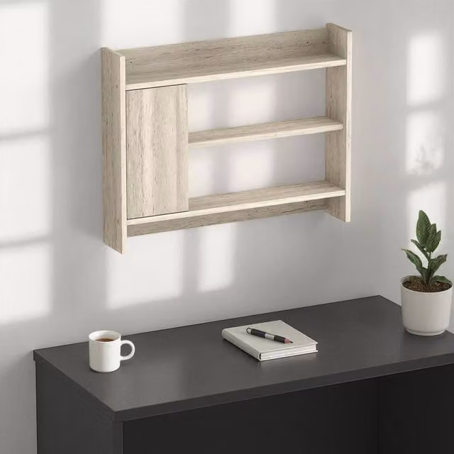 Decortie Fleet Wall-Mounted Shelf Unit with Cabinet in Stone Beige – 1