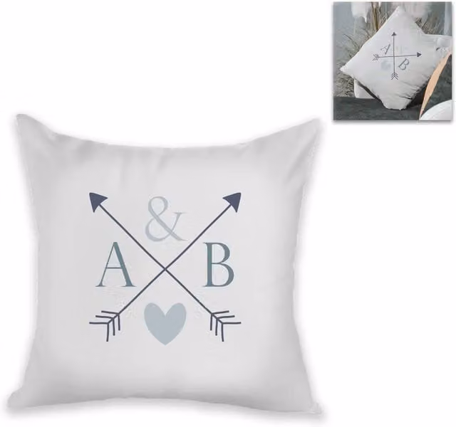 Uniqueful Personalised White Square Cushion with Couples Initials