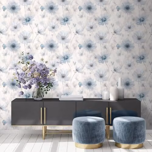 Muriva Lissa Flowers Blue and White Floral Botanical Matte Wallpaper – 3