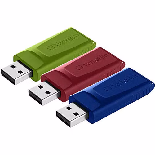 Verbatim Store n Go USB 2.0 Flash Drives, 16GB, Pack of 3 (Blue, Green, Red)