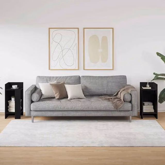 Berkfield Home Set of 2 Black Side Tables with Shelf, W/D/H: 25.5 x 27 x 60 cm