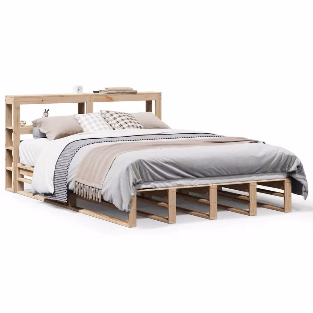 Berkfield Home Rustic Solid Wood Pine Bed Frame in Brown, W/D/H: 140 x 190 cm – 2