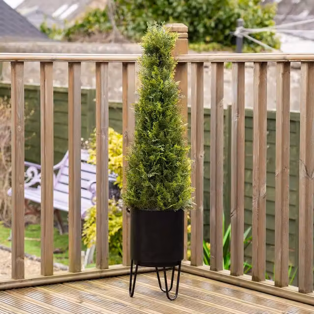 Scottish Everlastings Ltd Green Cedar Topiary Cone Tree in Metal Footed Pot, Height: 107 cm