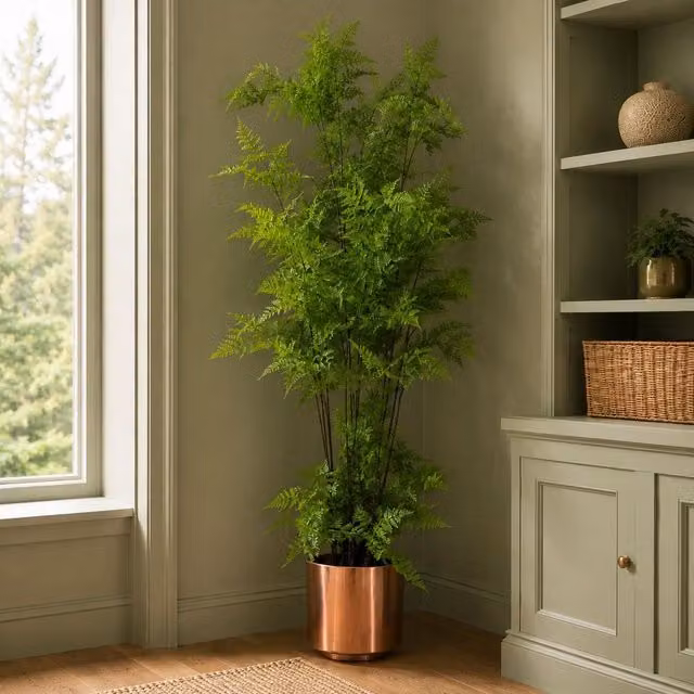 Leaf Design UK Artificial Moss Base Fern Foliage Plant with Copper Metal Planter in Green, H 150 cm x W 60 cm x D 60 cm – 6