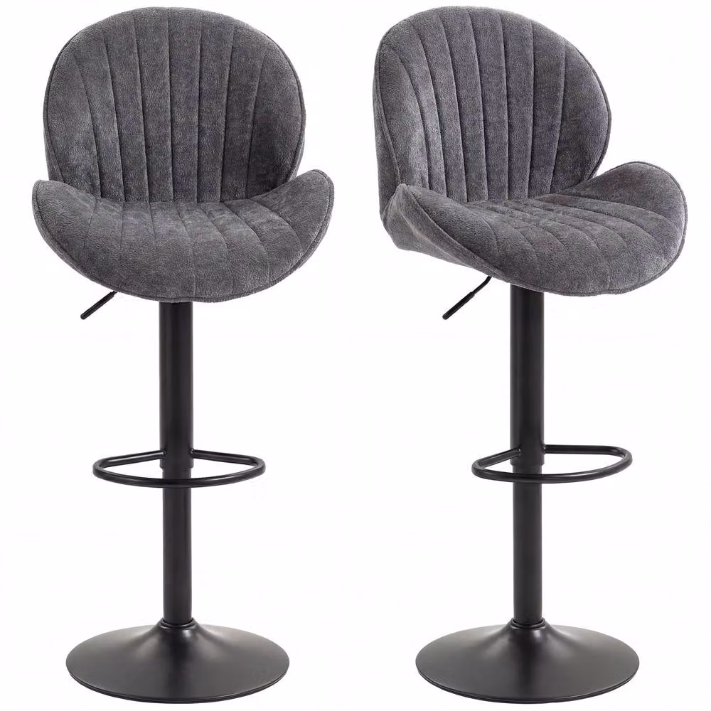 HOMCOM Set of 2 Modern Grey Fabric Swivel Counter Height Bar Stools – 2