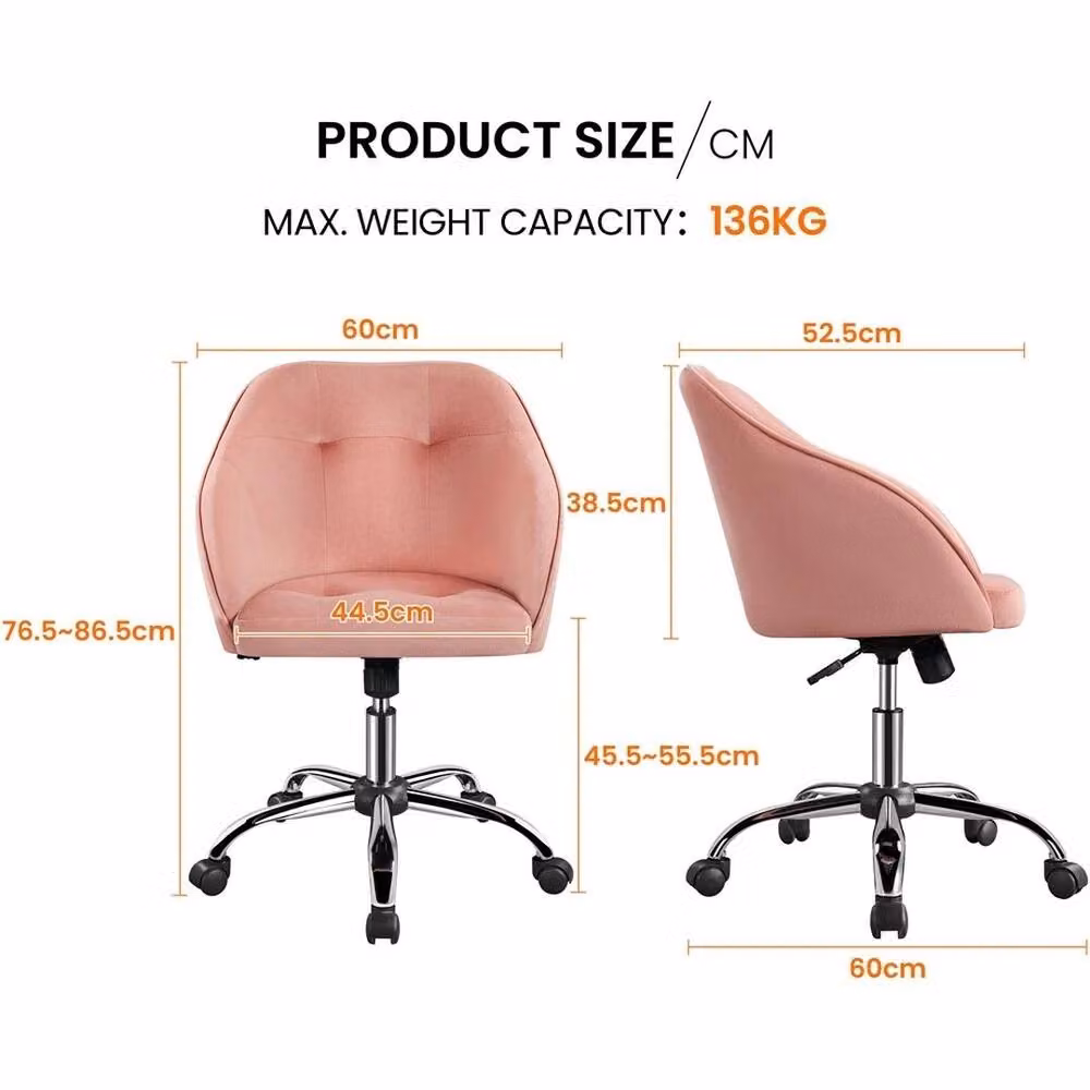 Kelvenix Modern Pink Velvet Upholstered Swivel Task Chair for Home Office and Makeup Vanity – 2