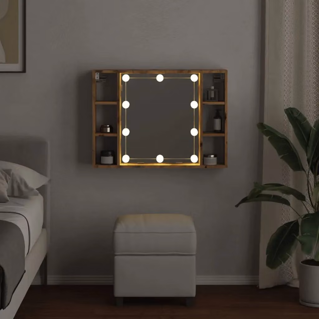 Berkfield Home LED Mirror Cabinet in Artisan Oak Brown, W/D/H: 76 x 15 x 55 cm – 3
