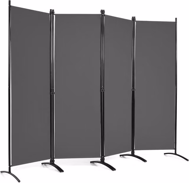COSTWAY 4 Panel Folding Room Divider in Grey with Polyester Fabric and Metal Frame