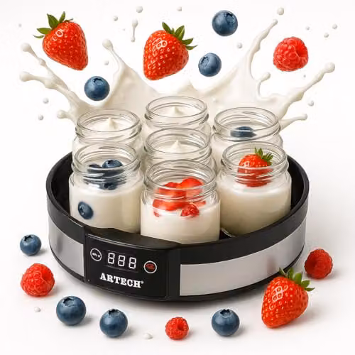 Trendi Digital Yoghurt Maker with 7 Glass Jars, Stainless Steel with LED Display and Timer in Black or Silver
