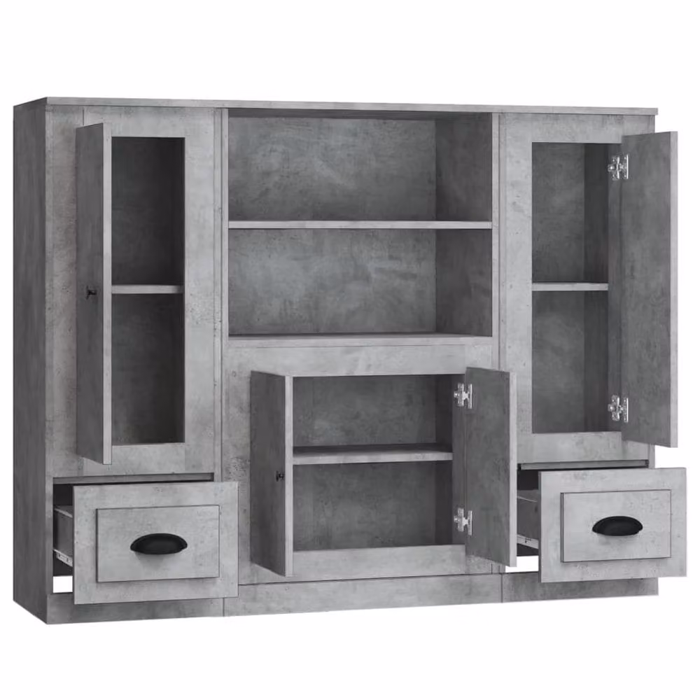 Berkfield Home Set of 3 Minimalist Tall Highboards in Matt Concrete Grey Engineered Wood – 3