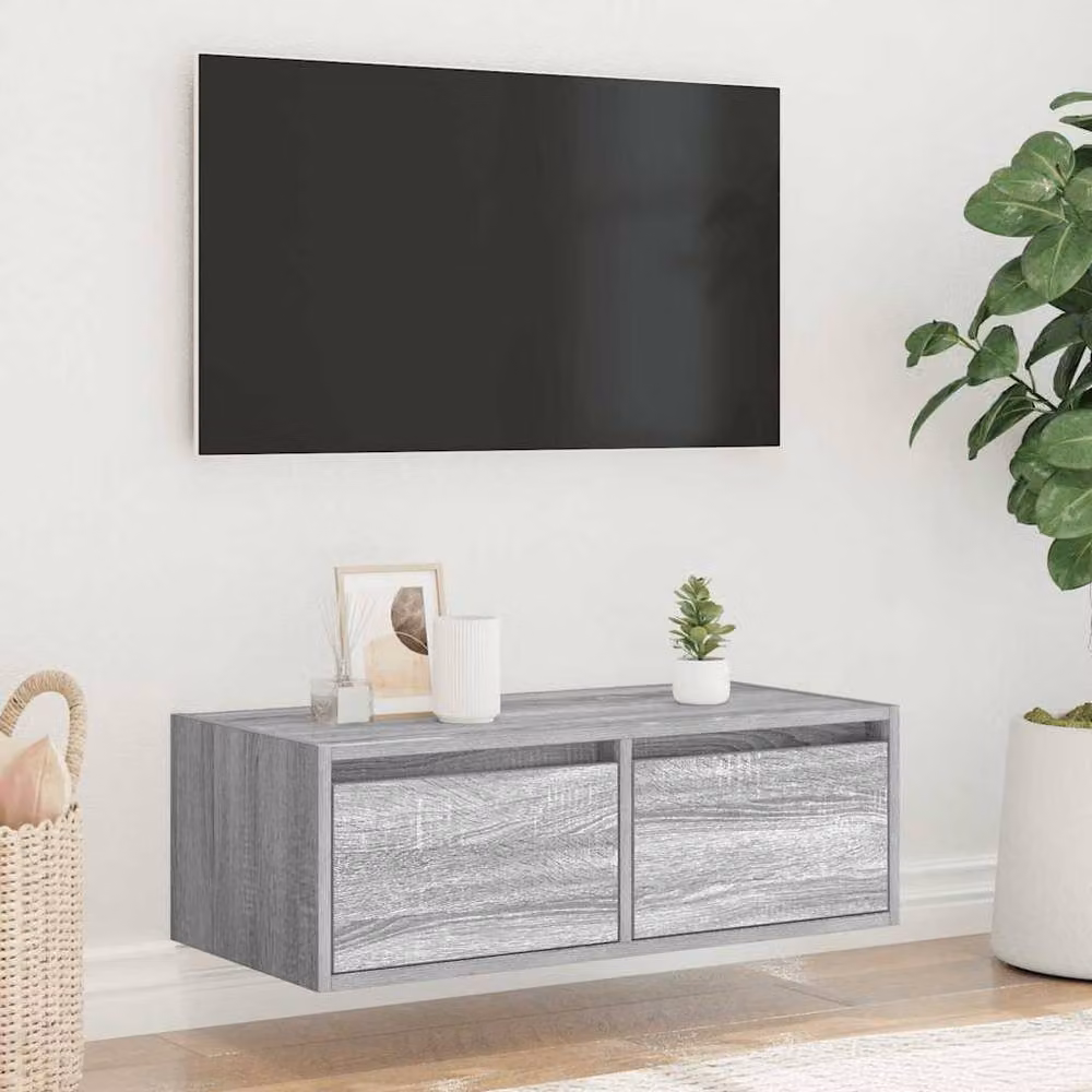 Berkfield Home Modern TV Cabinet with Integrated LED Lights in Grey Sonoma, W/D/H: 75 x 35.5 x 25 cm – 3