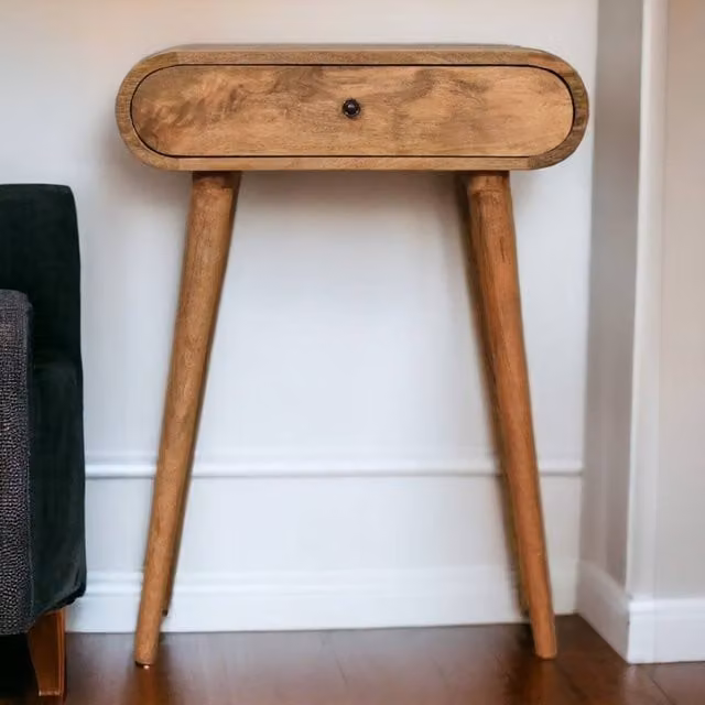 STILVORA Minimalist Mango Wood Console Table with Drawer in Brown