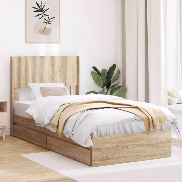Berkfield Home Modern Bed Frame with Headboard and Side Compartment Storage, Sonoma Oak, Brown, W: 100 cm, L: 200 cm