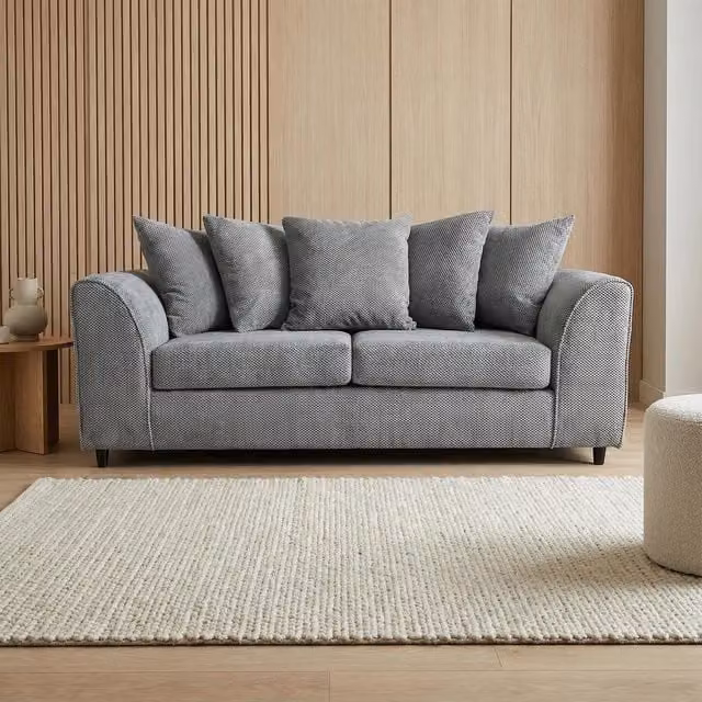 Abakus Direct Jumbo Grid Grey Upholstered Fabric Sofa with Scatter Cushions