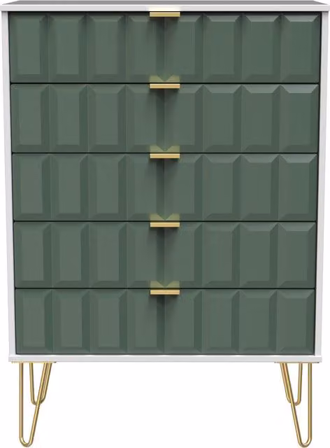 Ready Assembled 2 U Metro 5 Drawer Chest in Green and Gold – 1