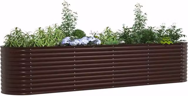 Berkfield Home Garden Brown Galvanised Steel Raised Bed W: 400 cm, D: 80 cm, H: 81 cm
