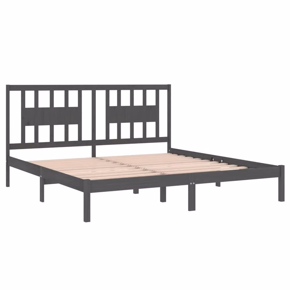 Berkfield Home Grey Solid Pine Wood Bed Frame W/D/H: 200 x 200 cm – 3