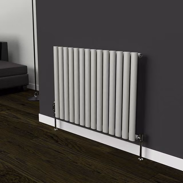 Lux Heat Oval Horizontal Coloured Radiator in Dove Grey, W: 78 cm, H: 60 cm