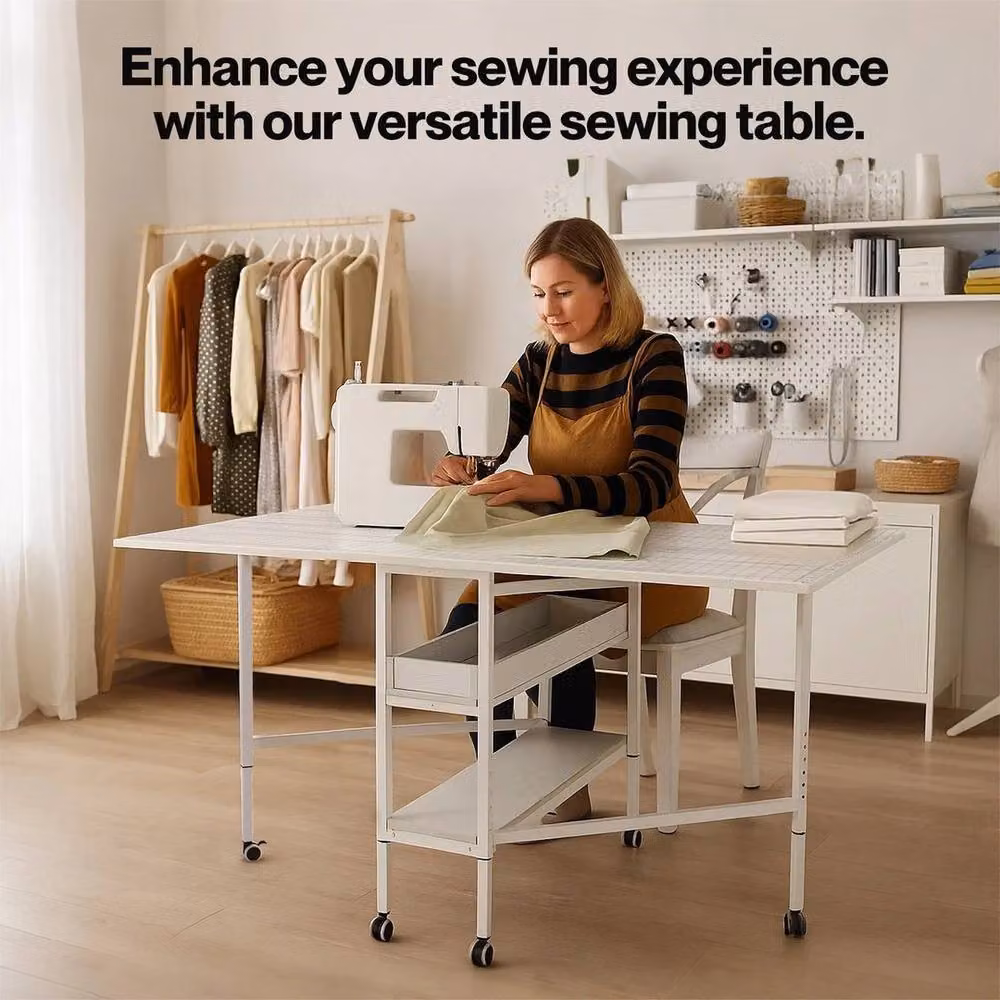 FORGEVIO Foldable Craft Table with Grid in White – 2