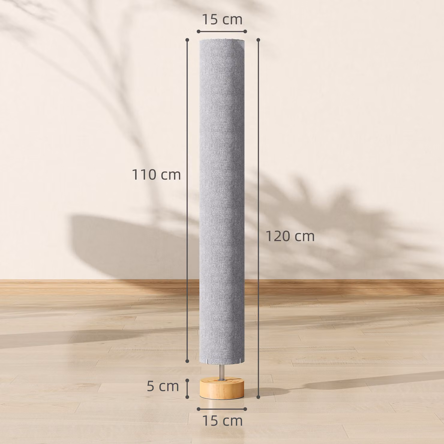 HOMCOM Modern LED Floor Lamp with Grey Fabric Shade and Wooden Base, Height: 120 cm – 2