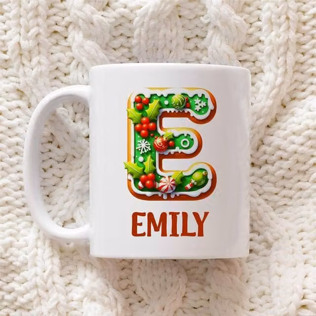 60 SECOND MAKEOVER Personalised Christmas Initial Mug in White with Gingerbread Font