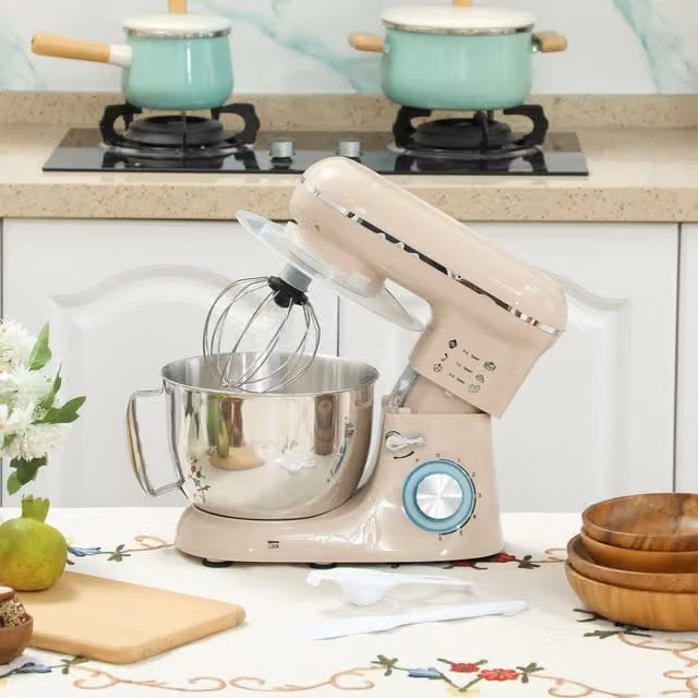 HOMCOM 1300W Electric Stand Mixer with 4.5L Capacity and 6 Speeds in Beige