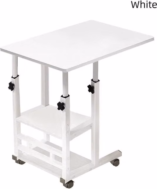 VOGREX White Adjustable Overbed Chair Table with Sled Base and MDF Laminate Top – 1