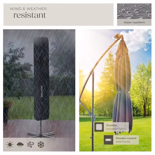 tectake Garden Parasol with Solar LED Lights, Water-Repellent Polyester Canopy and Hand Crank, Light Grey, W/D/H: 250 x 250 x 250 cm – 5