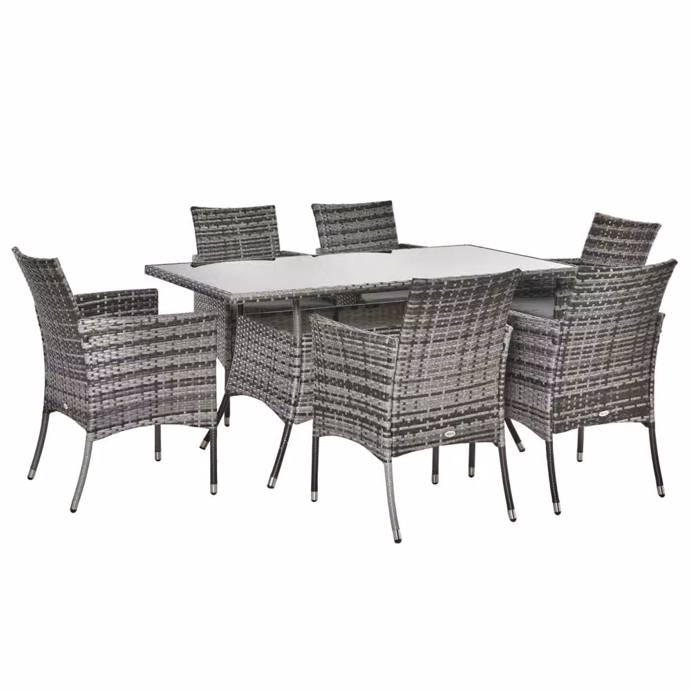 Wyld Haus Zila 6 Seater Grey Rattan Outdoor Dining Set with Glass Table and Cushioned Seating – 2