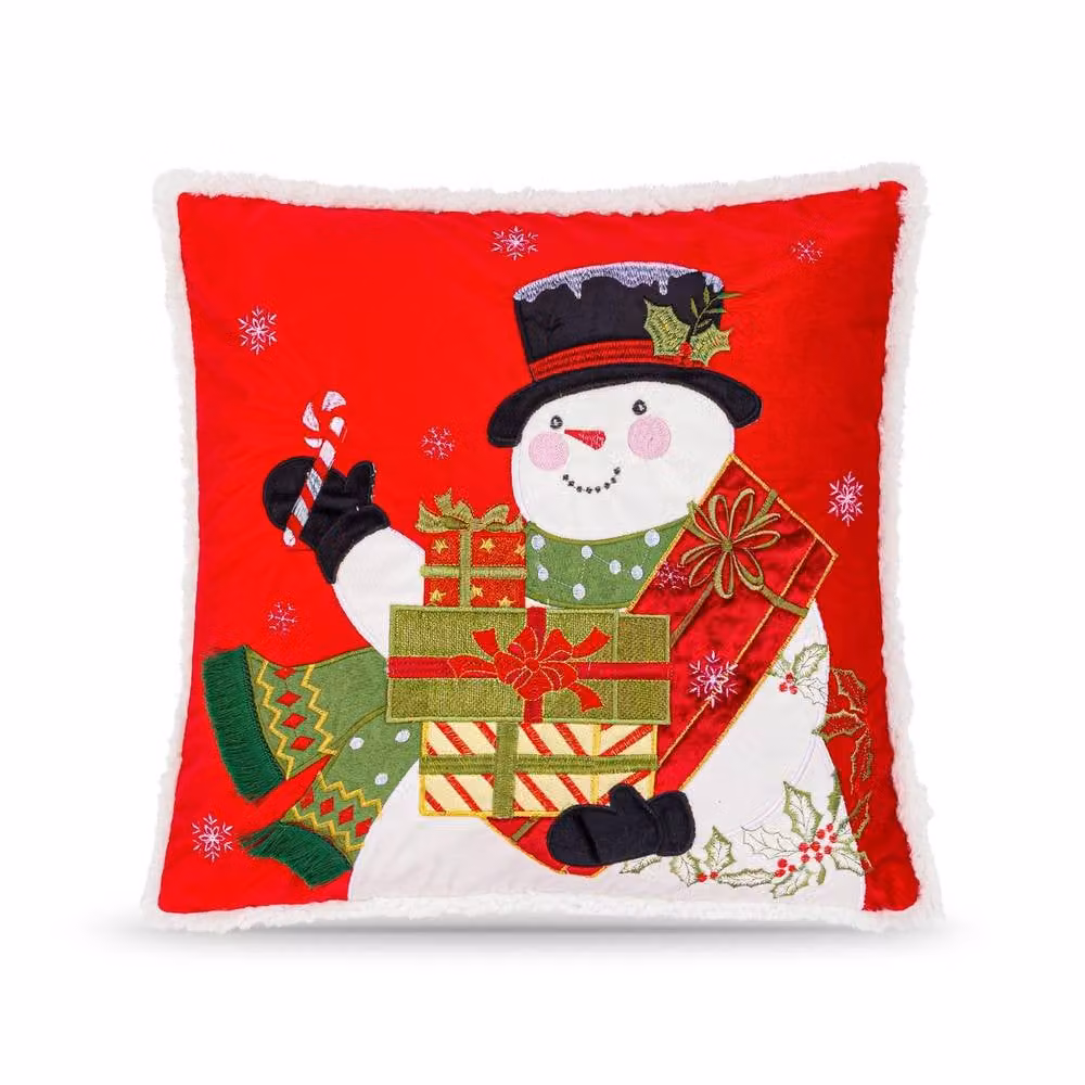 Luxury Living Red and White Embroidered Snowman Christmas Cushion, 45 x 45 cm – 2