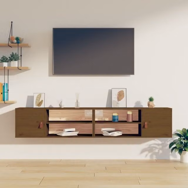 Berkfield Home Set of 2 Rustic Solid Wood Pine Wall Cabinets, Honey Brown, W: 80 cm, D: 30 cm, H: 30 cm – 1