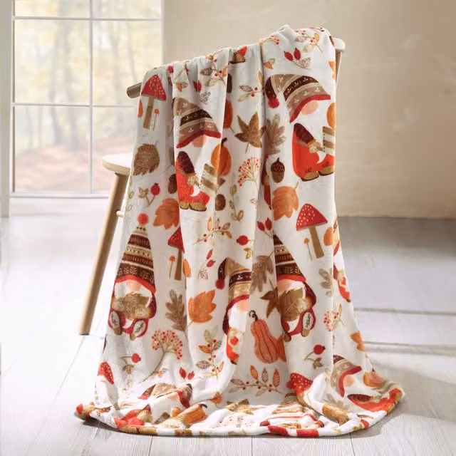 Catherine Lansfield Woodland Gonks Fluffy Fleece Throw, Beige and Multicolour, W/D/H: 130 x 170 cm