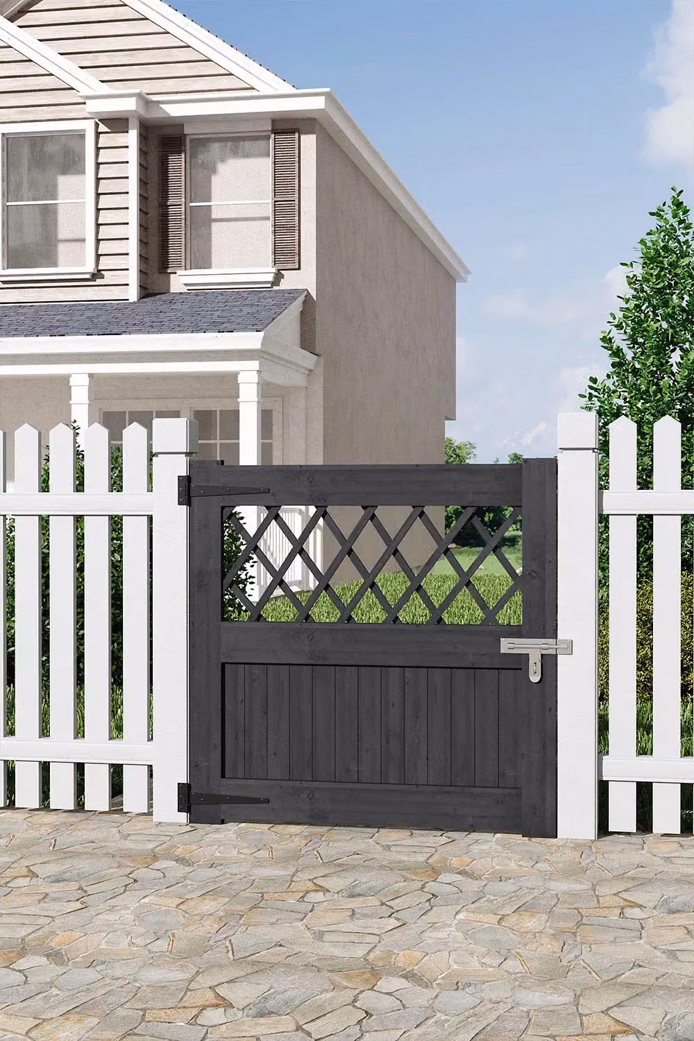 Living and Home Rhombus Wooden Garden Fence Gate in Anthracite Grey, Width: 90 cm – 2