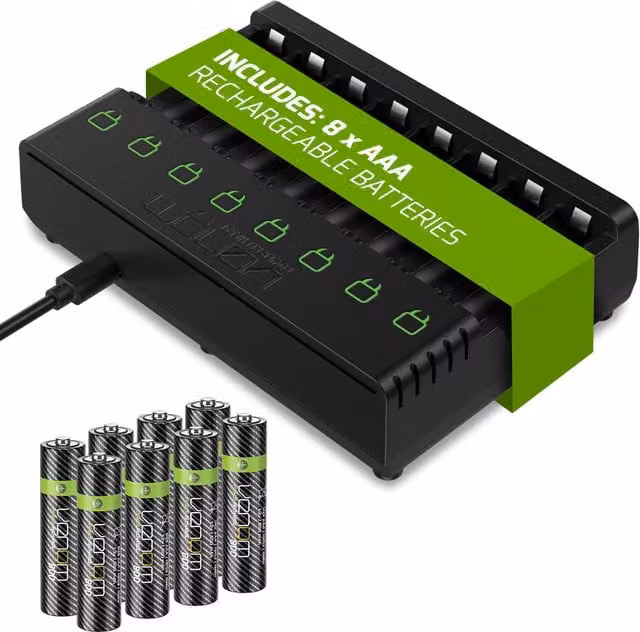 Venom Rechargeable Battery Charging Dock with 8 x 800mAh AAA Batteries, Black