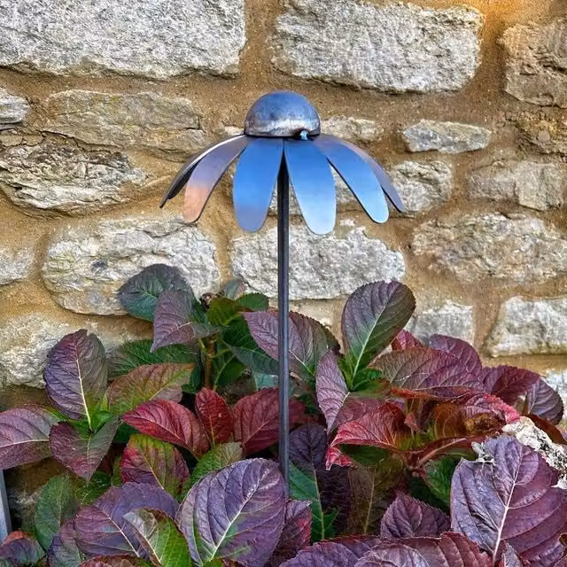 Poppyforge Pack of 3 Metal Cone Flower Plant Pins in Grey for Ornamental Garden Support