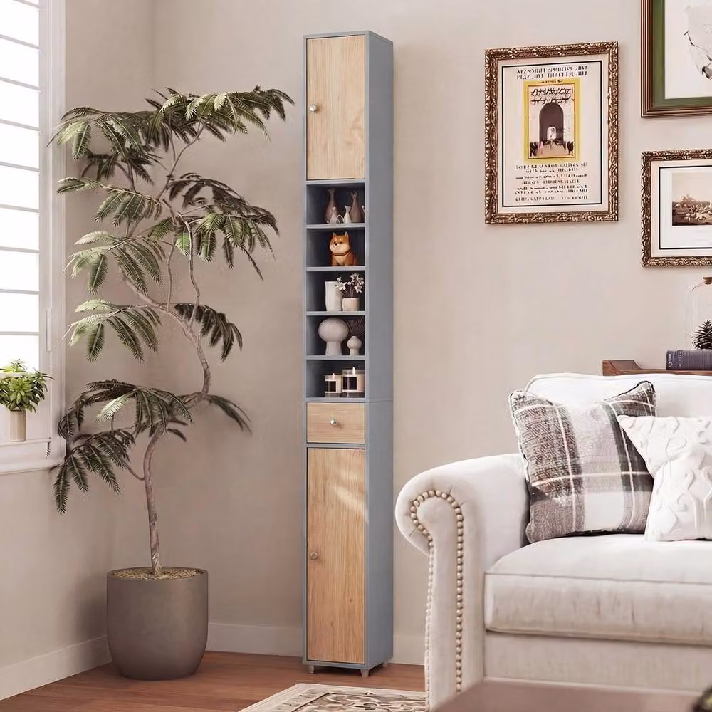 Havendro Tall Slim Grey Bathroom Cabinet with 2 Hinged Doors and 5 Internal Shelves, Height: 180 cm – 4